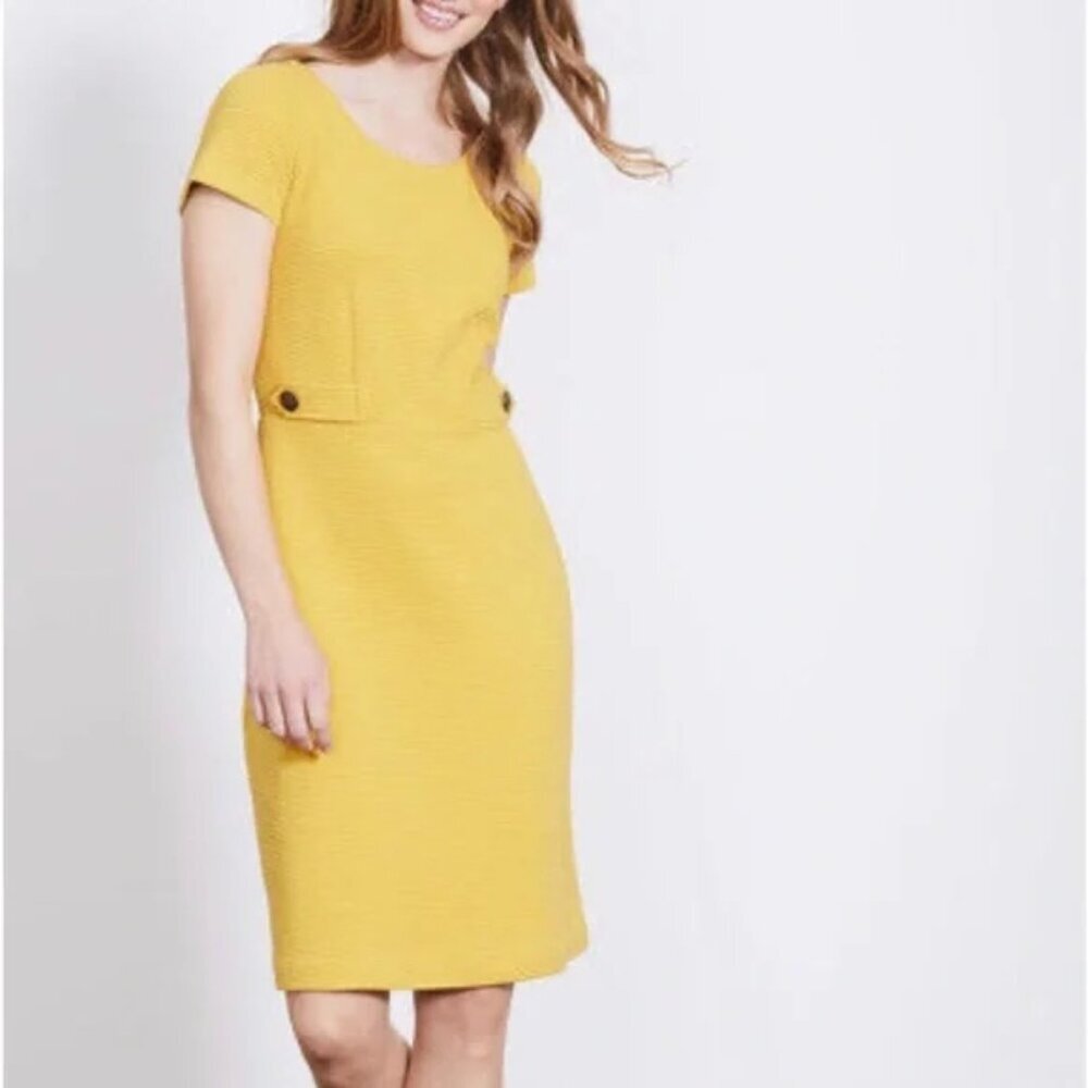 Boden women's Cordelia Ottoman dress 6 golden mustard yellow short sleeves
